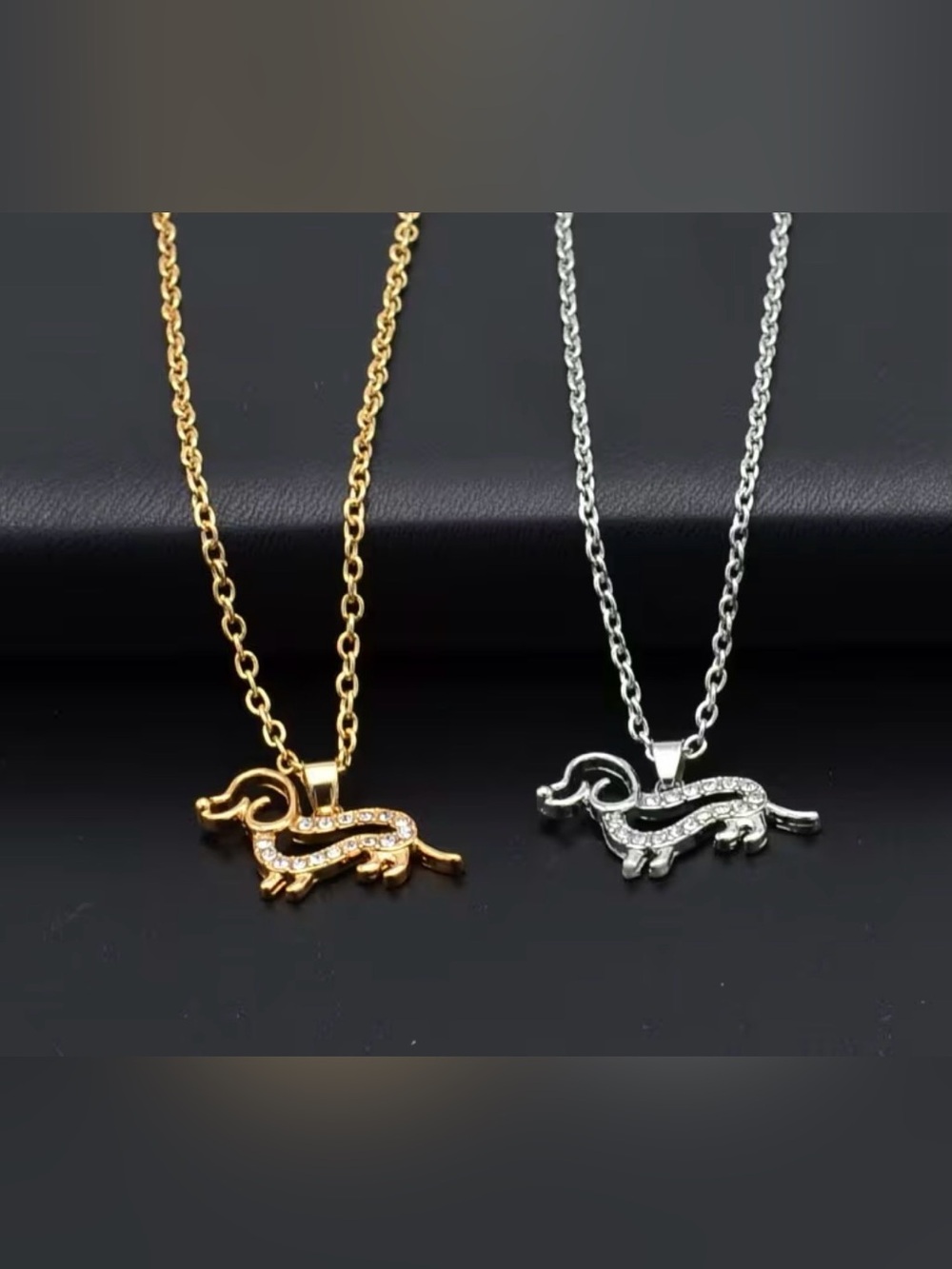 Dachshund Crystal Pendant Necklace - Gold or Silver -New